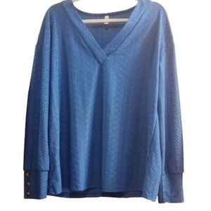 DOKOTOO Cornflower Blue Woven Cotton Textured Blouse XL | Effortless Drape